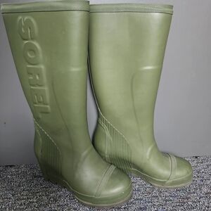 Sorel Joan Wedge Olive Green Rain Boots